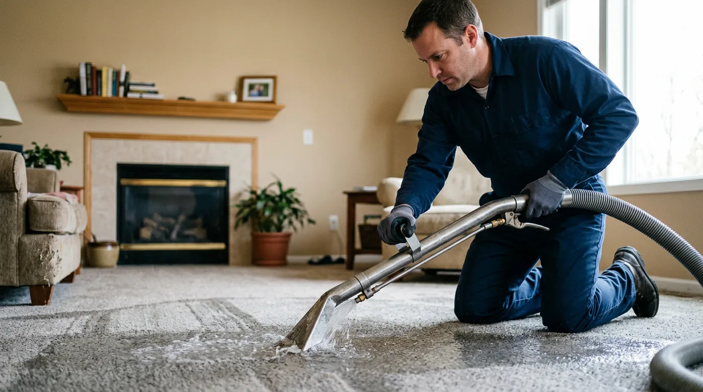 Water damage restoration technician working near Riga, MI